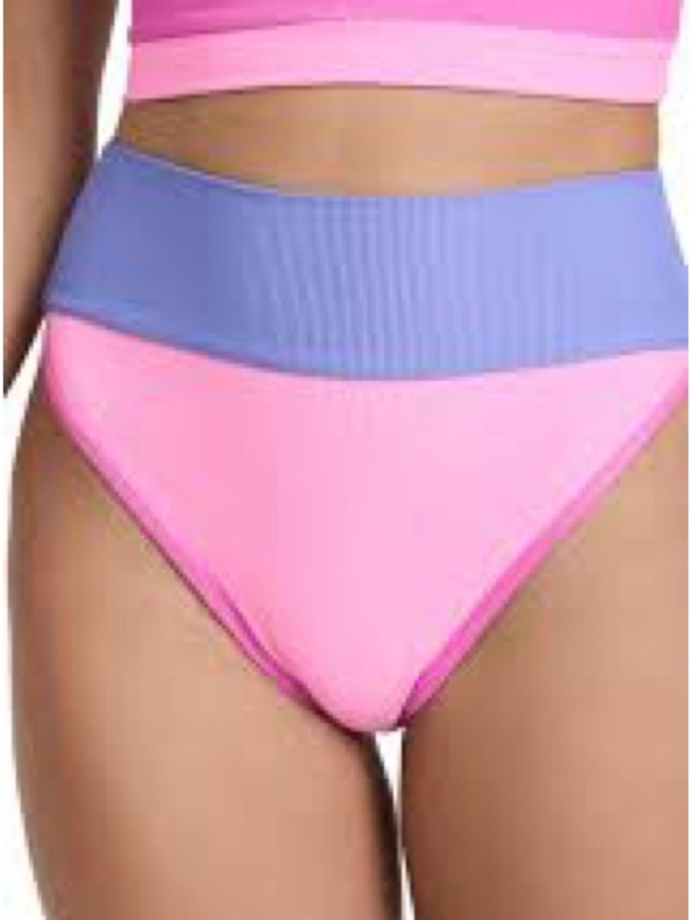 Beach Riot Pink Bikini Bottom with Lavender Ribbed Waistband
